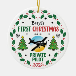 Adorno De Cerámica Nombre personalizado Piloto privado Primera Navida