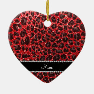 Adorno De Cerámica Nombre personalizado puntos de leopardo rojo purpu