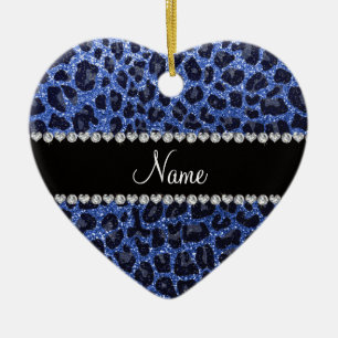 Adorno De Cerámica Nombre personalizado purpurina azul impresión leop