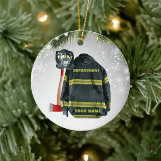 Adorno De Cerámica Nombre personalizado regalo de bombero fuego y roj