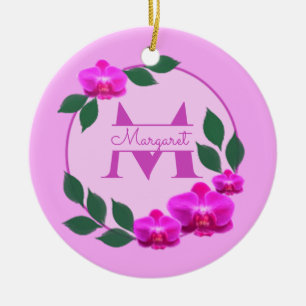 Adorno De Cerámica Nombre personalizado rosa floral vintage inicial