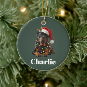 Adorno De Cerámica Nombre Personalizado Rottweiler Perro Navidad 