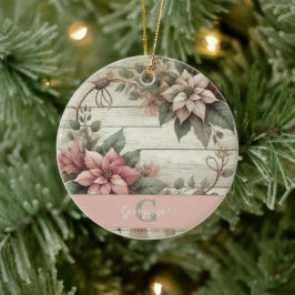 Adorno De Cerámica Nombre personalizado Shabby Chic Pastel Poinsettia