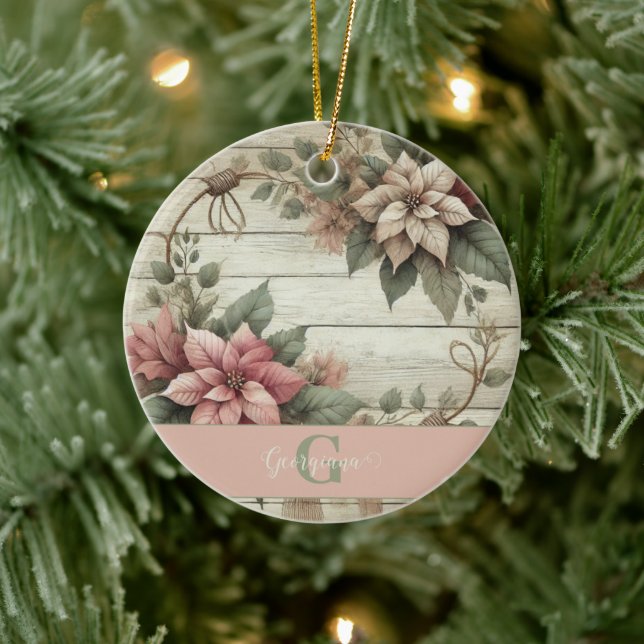 Adorno De Cerámica Nombre personalizado Shabby Chic Pastel Poinsettia (Árbol)