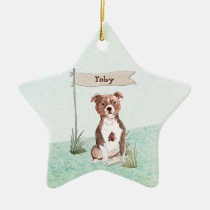 Adorno De Cerámica Nombre personalizado Staffordshire Bull Terrier Ma