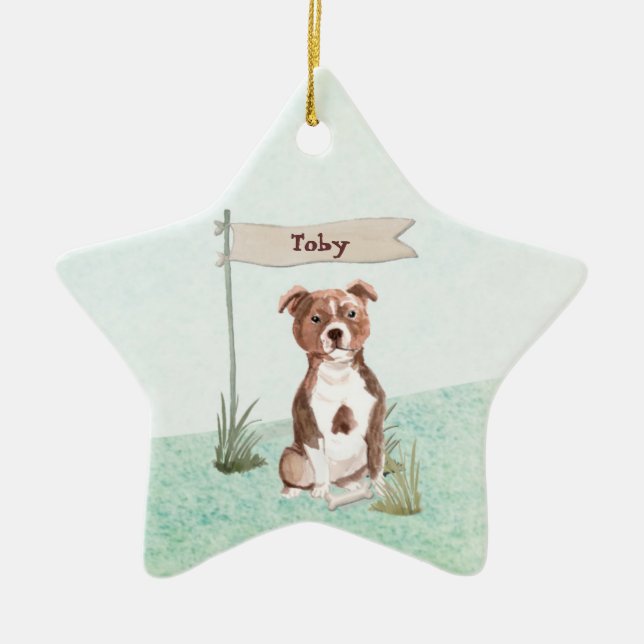 Adorno De Cerámica Nombre personalizado Staffordshire Bull Terrier Ma (Frente)