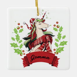 Adorno De Cerámica Nombre personalizado Unicorn Navidades
