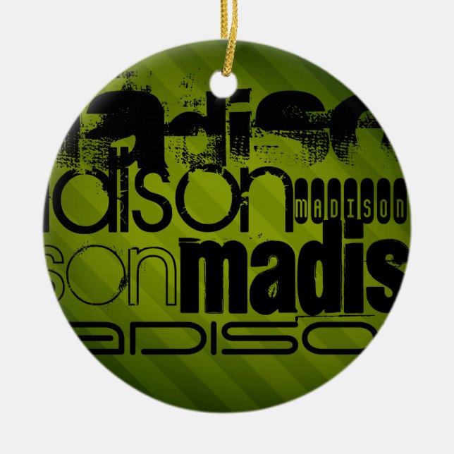 Adorno De Cerámica Nombre personalizado, verde negro y olivo (Frente)