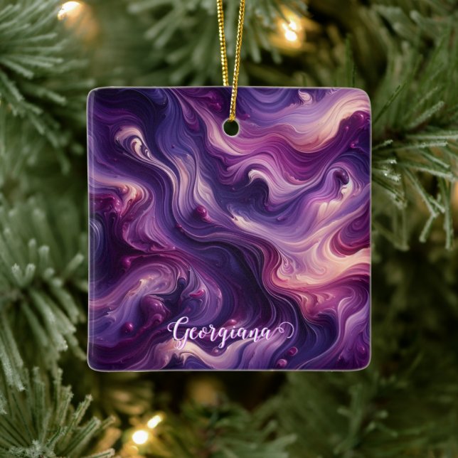Adorno De Cerámica Nombre personalizado Vibrante Purple Paint Efecto (Árbol)