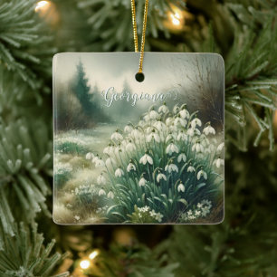 Adorno De Cerámica Nombre personalizado Vintage Watercolor Floral Sno