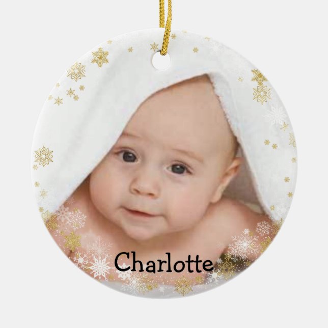 Adorno De Cerámica Nombre personalizado y copo de nieve redondeado de (Frente)