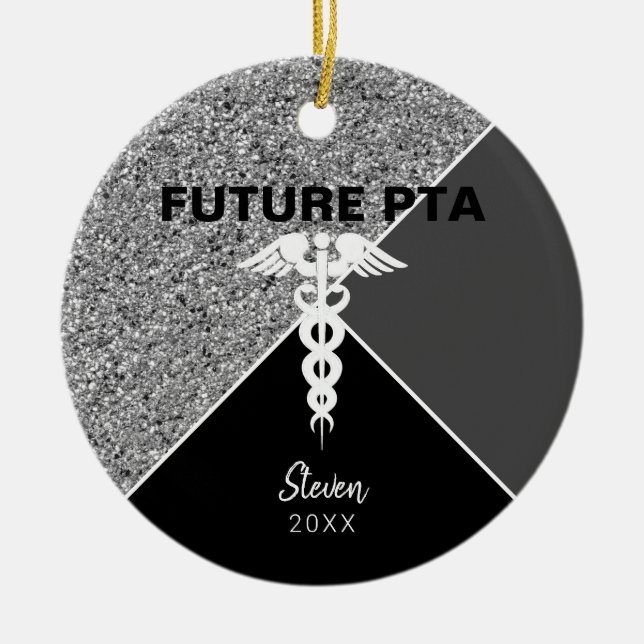 Adorno De Cerámica Nombre plateado del asistente para terapias física (Frente)