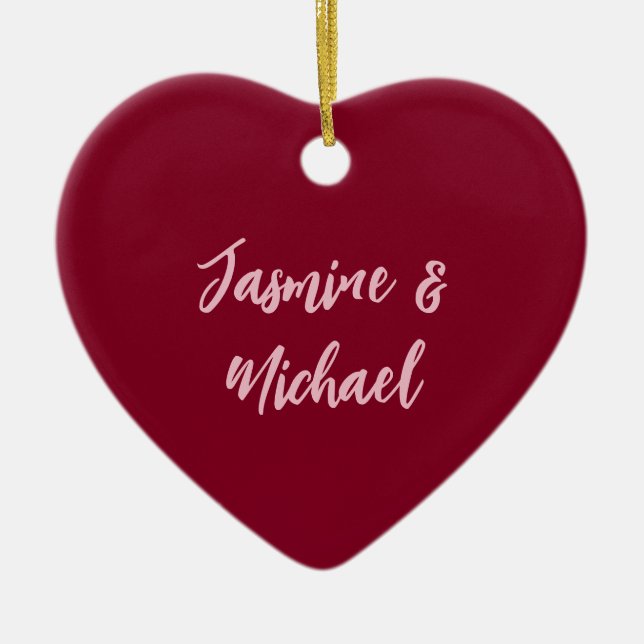 Adorno De Cerámica Nombre propio de caligrafía roja Minimalista de Bo (Frente)