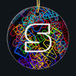 Adorno De Cerámica Nombre retro-moderno y monograma Colores brillante<br><div class="desc">Diseño de personalizable moderno,  ¡edite como quieras!</div>