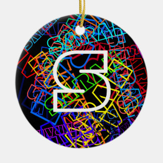 Adorno De Cerámica Nombre retro-moderno y monograma Colores brillante