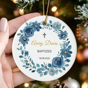 Adorno De Cerámica Nombre y fecha personalizados bautizados con flore