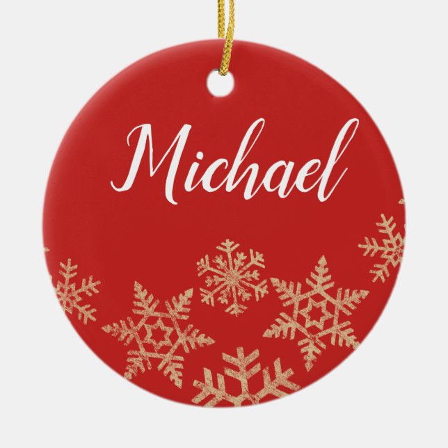 Adorno De Cerámica Nombre y fecha personalizados rojo y dorado con co (Frente)