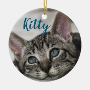 Adorno De Cerámica Nombre y foto de gato personalizados modernos y se