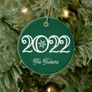 Adorno De Cerámica Nombres de Familia 2022 Recuerdo Navideño Verde Os