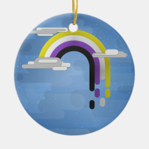 Adorno De Cerámica Non-Binary Pride Flag Minimalist Drip Rainbow
