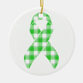 Adorno De Cerámica Non-Hodgkin's Lymphoma Plaid Green Ribbon
