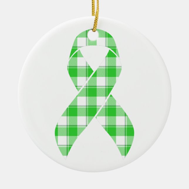 Adorno De Cerámica Non-Hodgkin's Lymphoma Plaid Green Ribbon (Frente)