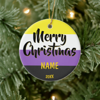 Adorno De Cerámica Nonbinary Flag Personalized Christmas