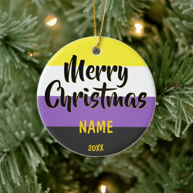 Adorno De Cerámica Nonbinary Flag Personalized Christmas (Árbol)