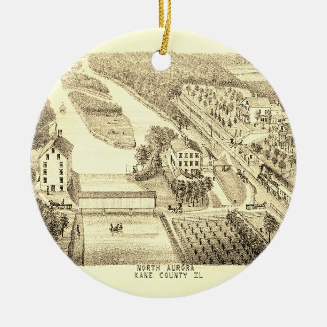 Adorno De Cerámica Nord Aurora Illinois Stone Lithograph 1871 Art (Frente)