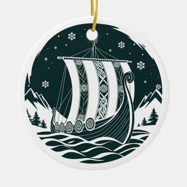 Adorno De Cerámica Nordic Viking Longship Christmas Ornament (Frente)