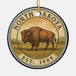 Adorno De Cerámica North Dakota  Buffalo Occasion Ornament