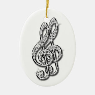 Adorno De Cerámica Notas musicales de diamante Glitzy Black & Silver