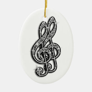 Adorno De Cerámica Notas musicales de diamante Glitzy Black & Silver 