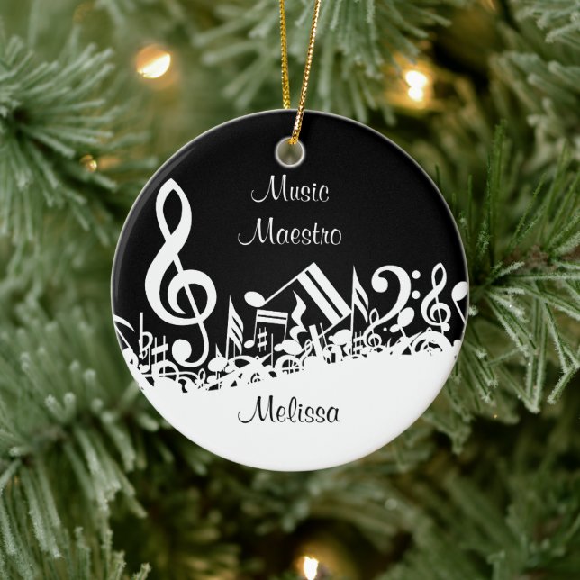 Adorno De Cerámica Notas musicales jumbleadas de blanco personalizada (Árbol)