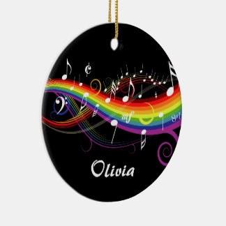 Adorno De Cerámica Notas personalizadas de música en arcoiris blanca