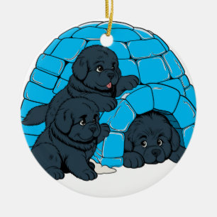 Adorno De Cerámica Notta Bears Cachorro de Terranova Igloo