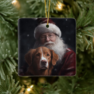 Adorno De Cerámica Nova Scotia Duck Toller Con Santa Claus Festividad