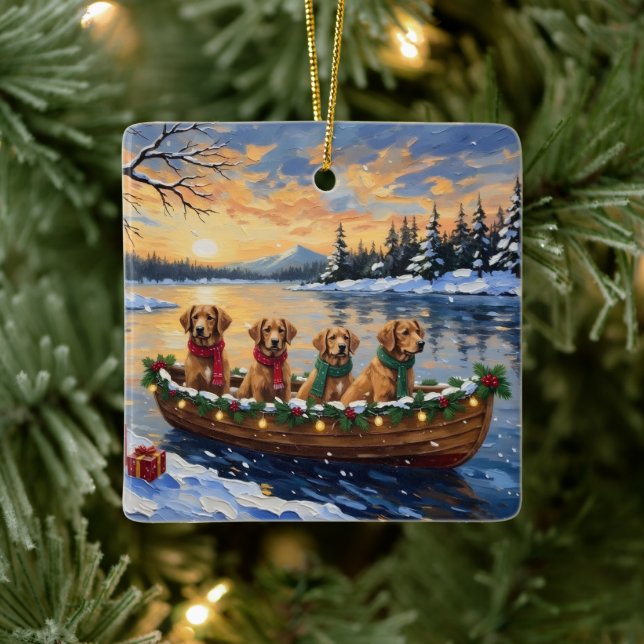 Adorno De Cerámica Nova Scotia Duck Tolling Retriever Christmas Boat  (Árbol)
