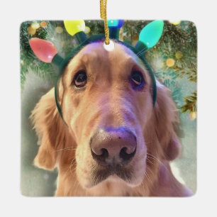 Adorno De Cerámica Nova The Golden Retriever - Navidades Luces