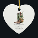 Adorno De Cerámica Novia Floral Boots<br><div class="desc">Celebra su último viaje con este adorno personalizado, con la frase "No hay novias solas" y unas suaves botas de cowgirl color de acuarela. Una perfecta mezcla de encanto rústico y estilo moderno, ideal para damas de honor, amigos y familia en tu fiesta de soltera de cowgirl. Personalice el nombre...</div>