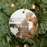 Adorno De Cerámica Novia | Navidades sensacionalistas de Photo Keepsa<br><div class="desc">Captura y celebra la calidez de tu relación esta temporada navideña con nuestro ornamento cerámico Novia Sentimental Photo Keepsake. Este adorno personalizado te permite mostrar una preciada foto de ti y de tu novia, haciéndolo el regalo perfecto para recordarle tus recuerdos especiales juntos. Diseñado con cerámica de alta calidad, este...</div>