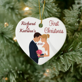 Adorno De Cerámica Novia y Groom Primera Navidad