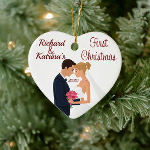 Adorno De Cerámica Novia y Groom Primera Navidad