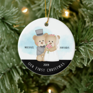 Adorno De Cerámica Novia y Novio Nuestra Primera Navidad