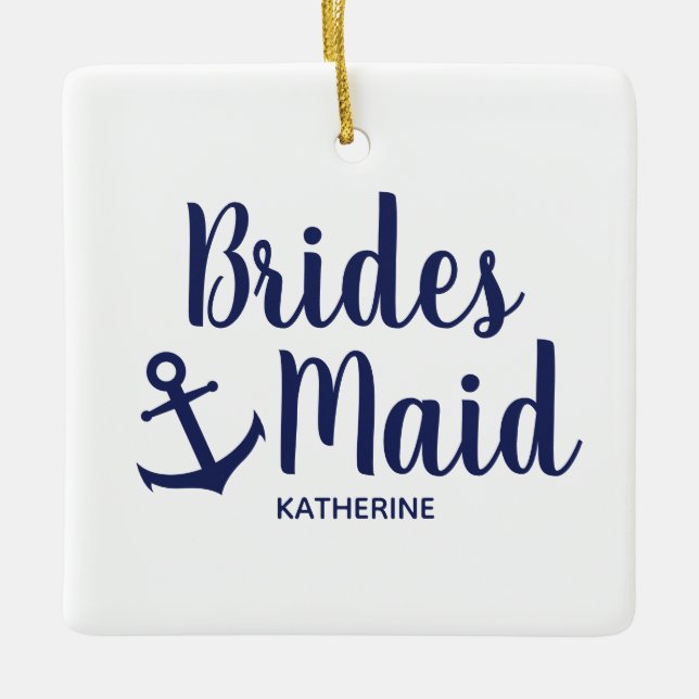 Adorno De Cerámica Noviaria azul marina náutica con ancla (Anverso)