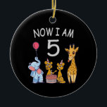 Adorno De Cerámica Now I am 5 years old 5th Birthday at the Zoo<br><div class="desc">Happy 5th Birthday. Funny and lovely Kids Birthday design with a cute Elephant,  two ferrets and a giraffe celebrating your birthday at the zoo.</div>