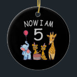 Adorno De Cerámica Now I am 5 years old 5th Birthday at the Zoo<br><div class="desc">Happy 5th Birthday. Funny and lovely Kids Birthday design with a cute Elephant,  two ferrets and a giraffe celebrating your birthday at the zoo.</div>