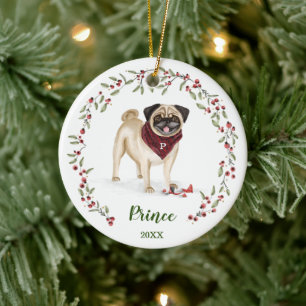 Adorno De Cerámica Ntrina acuarela Pug Dog Photo Memory