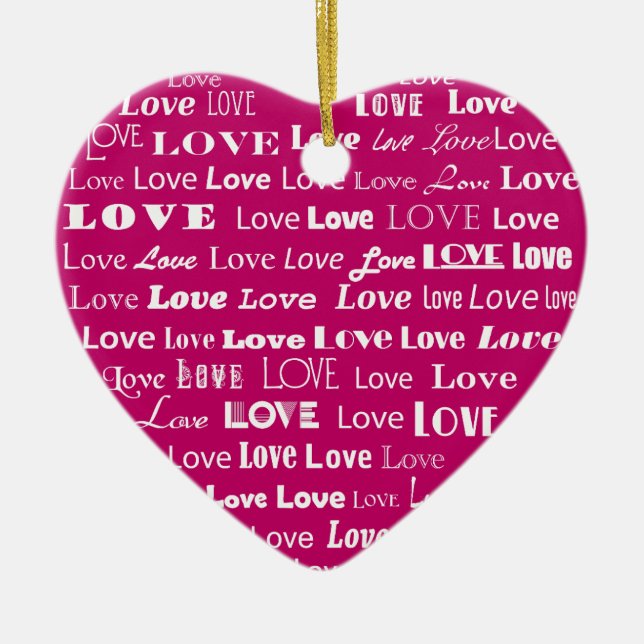 Adorno De Cerámica Nube de palabras de amor - blanco en rosa fucsia (Frente)