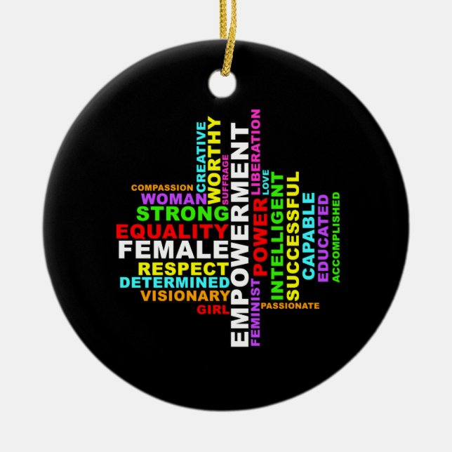 Adorno De Cerámica Nube de palabras de mujeres fuertes (Frente)